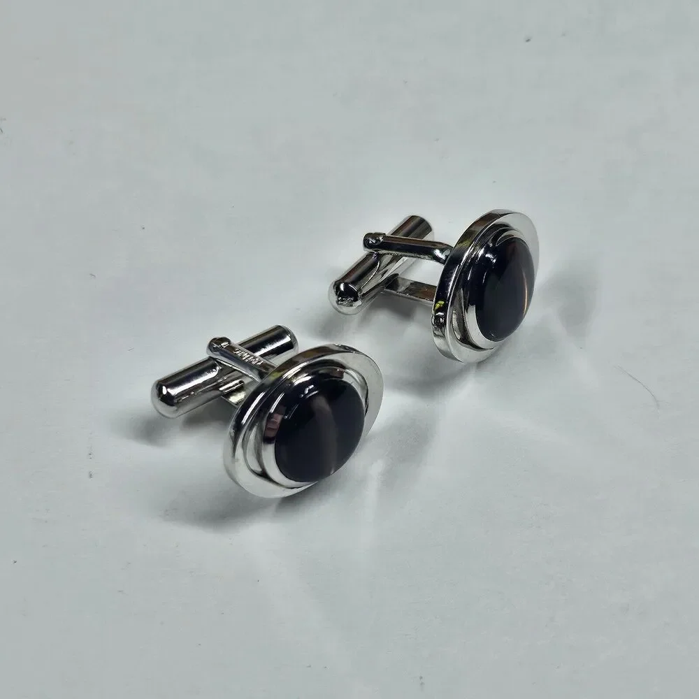 Sun Eagle Cufflinks Silvertone w/Stone Vintage